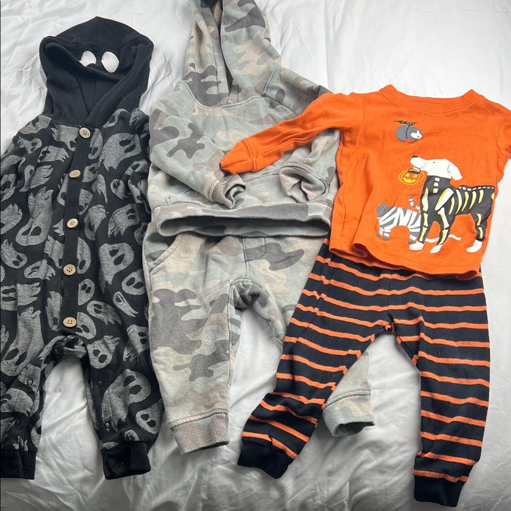 Baby Halloween Outfit 6 Sets - Orange & Black Striped Pants with Pumpkin Top 12M